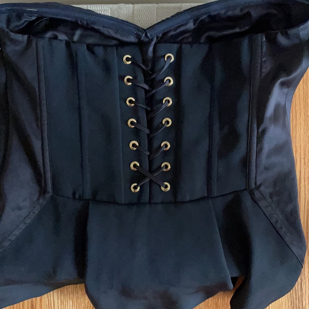 Victoria's Secret Black Satin Corset Top with Gold Eyelets